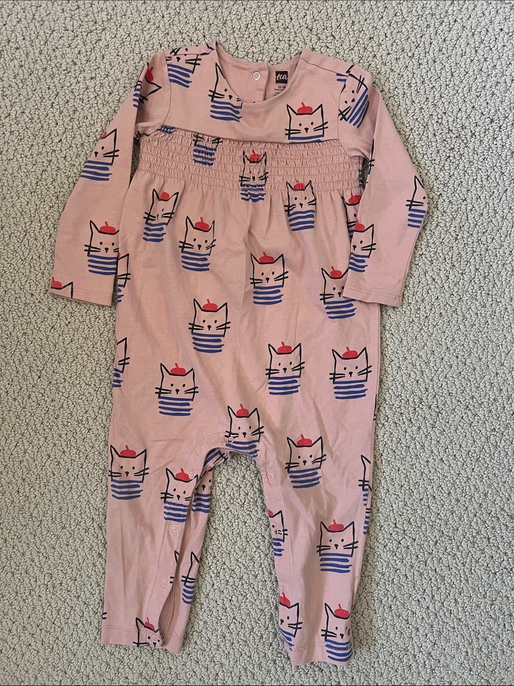 Tea Collection Pink Cat-Print Long-Sleeve One-Piece